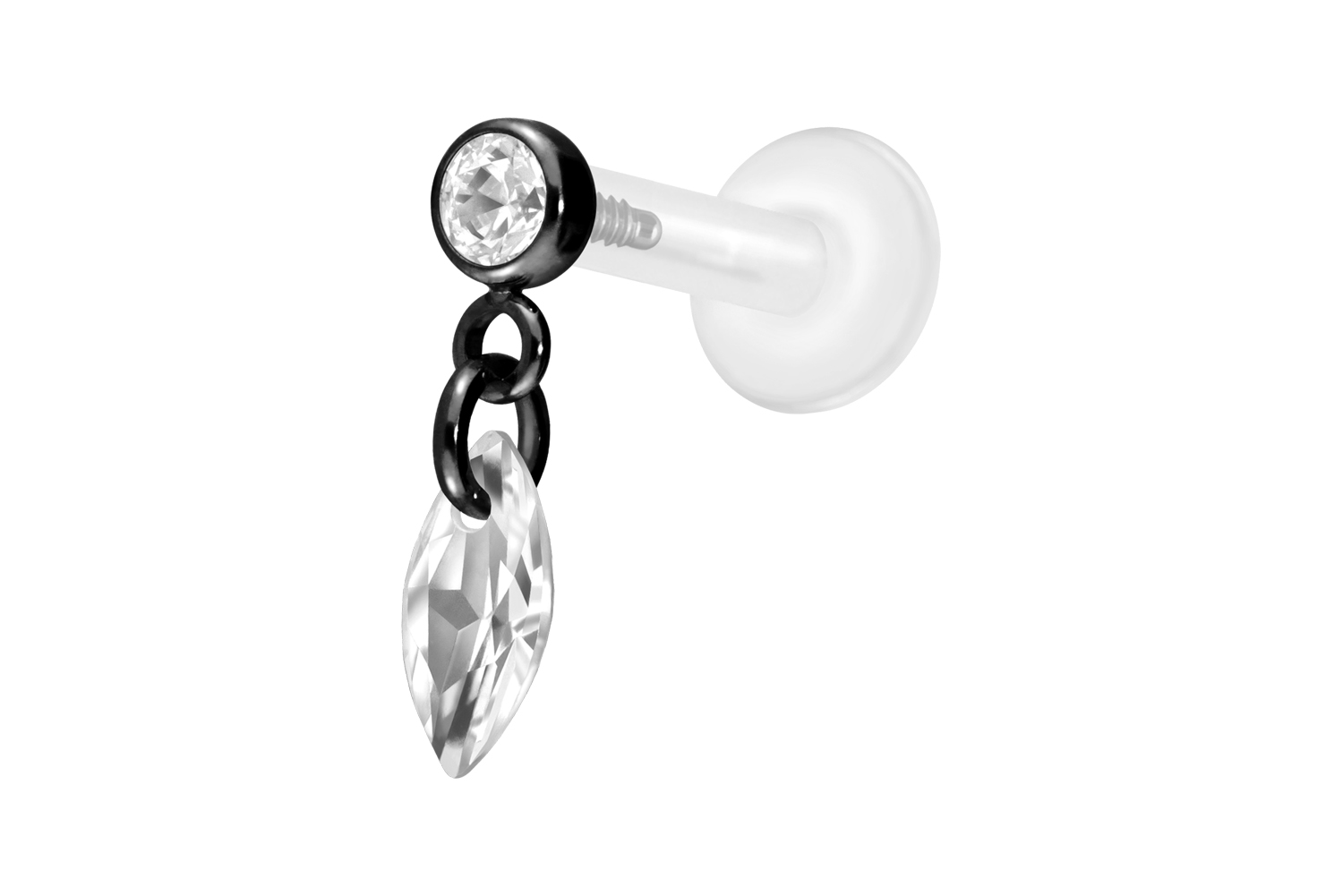 PTFE Labret Piercing mit Innengewinde + Titan-Aufsatz KRISTALLOVAL